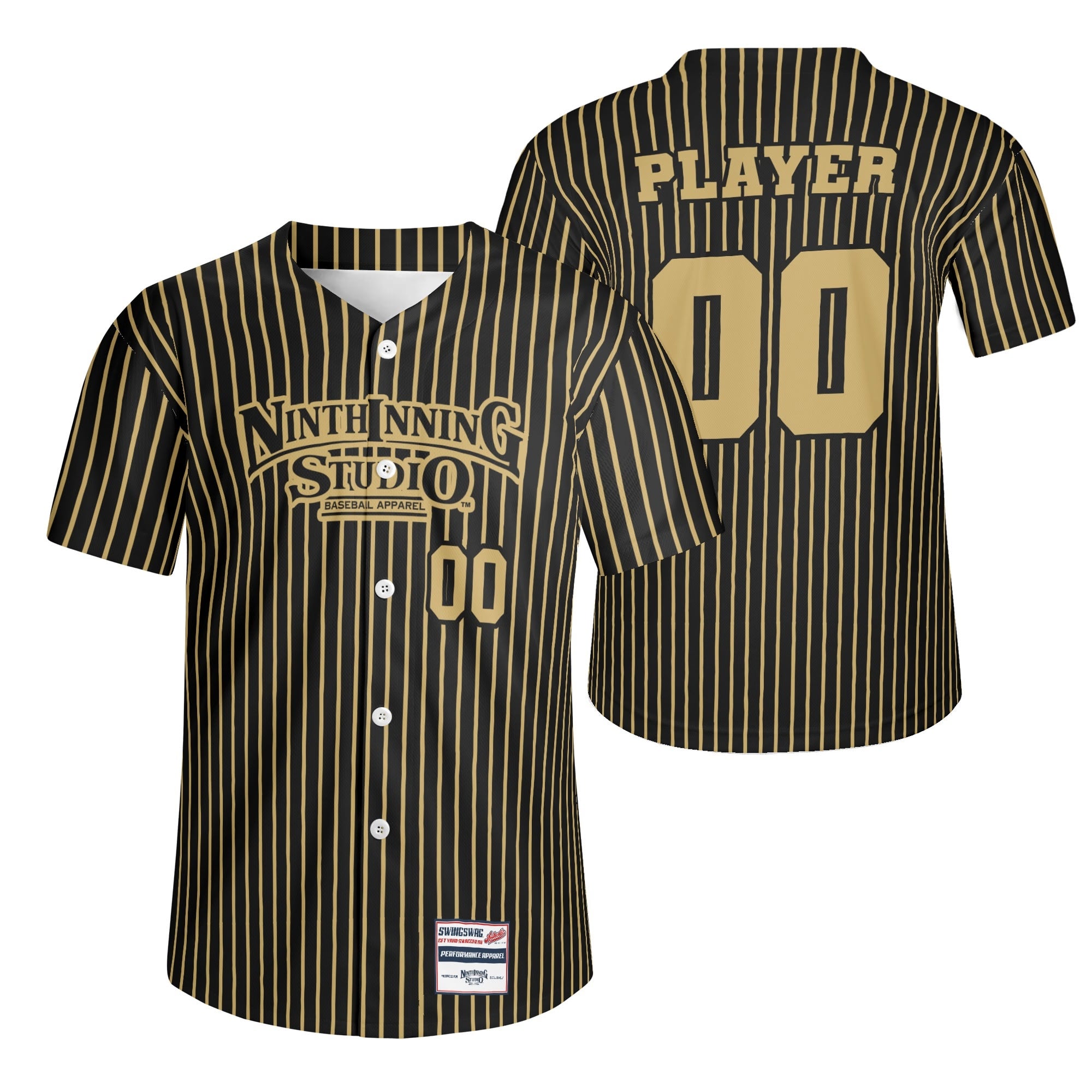 Black & Gold Pinstripe Baseball Jersey | Ninth Inning Studio