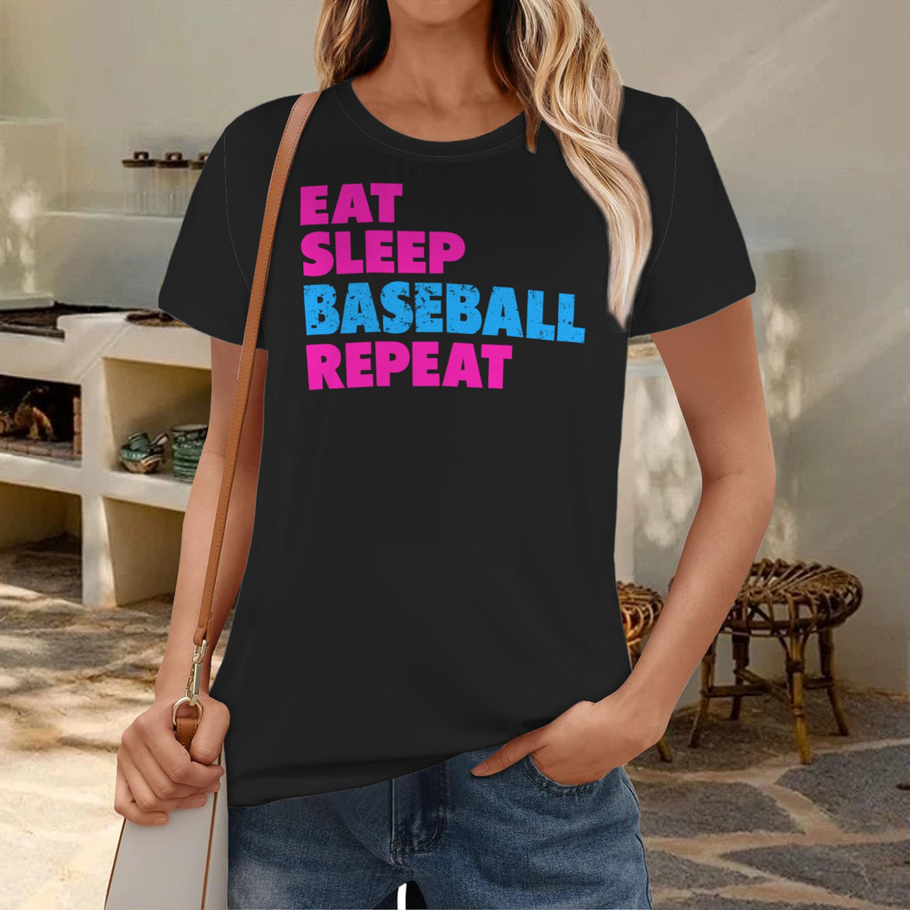 Ninth Inning Studio Eat Sleep Baseball Women's Crewneck Tee- Black