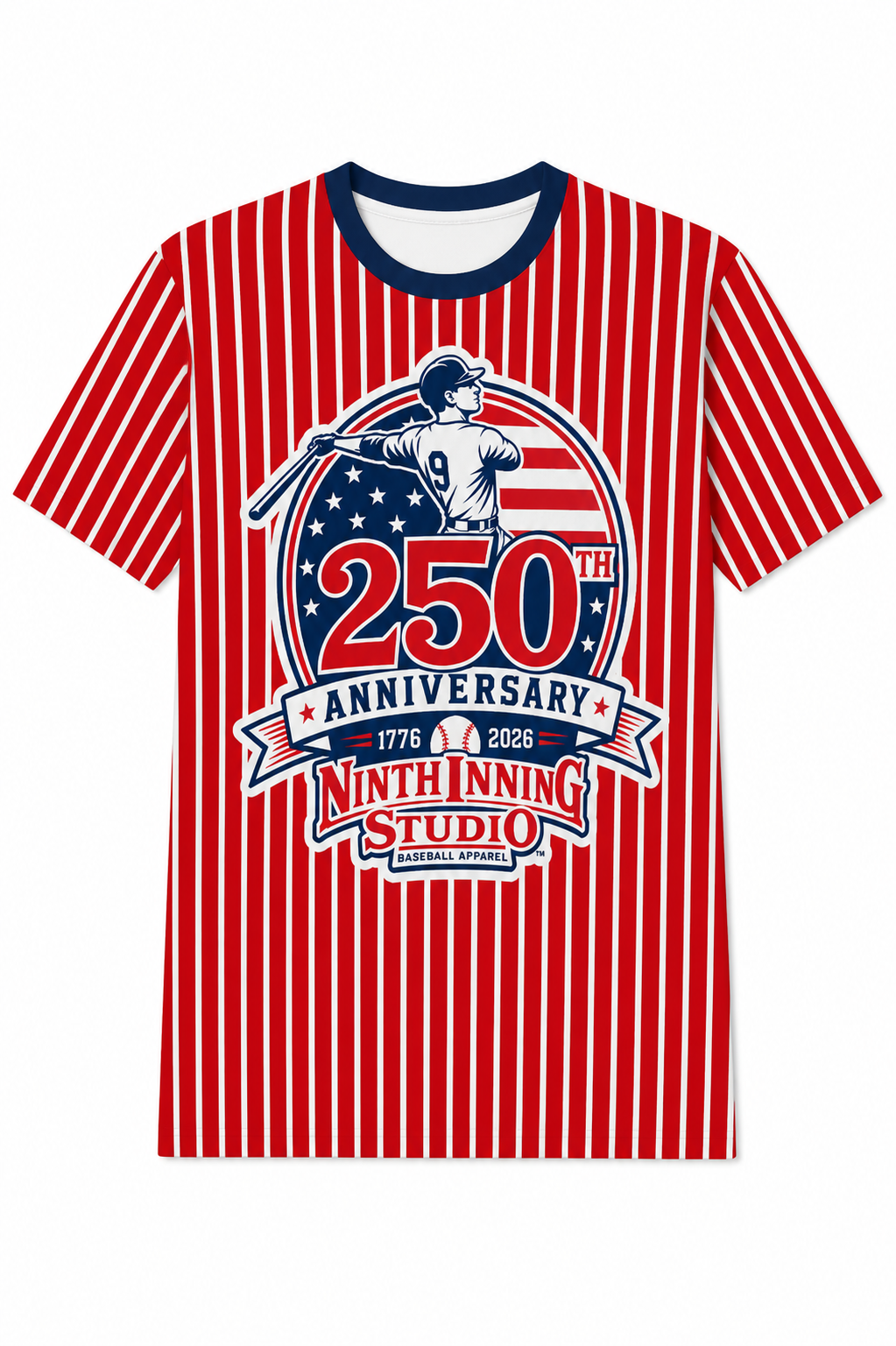 Ninth Inning Studio 250th Anniversary Men's Premium Performance Tee - Red/White Pinstripes