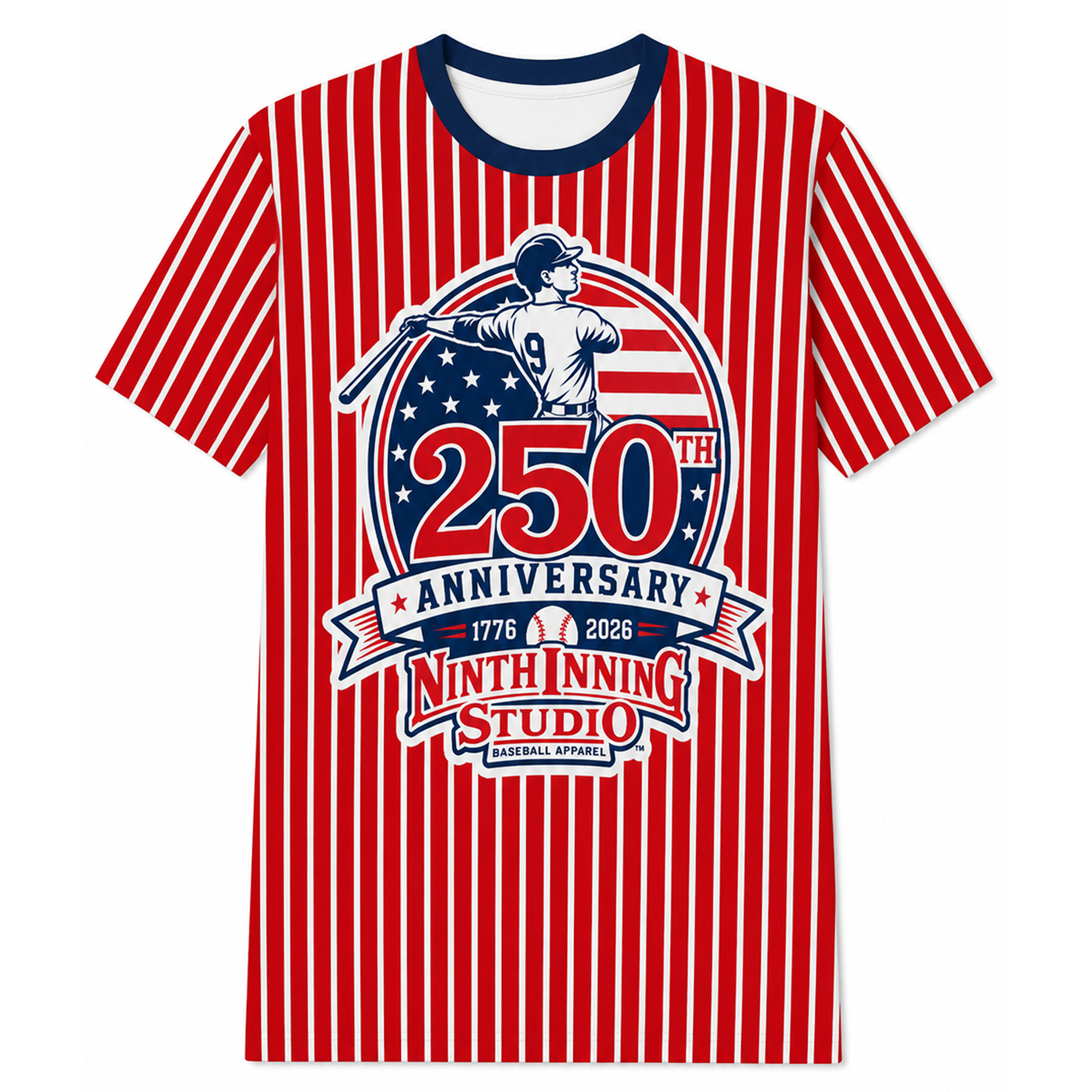 Ninth Inning Studio 250th Anniversary Men's Premium Performance Tee - Red/White Pinstripes