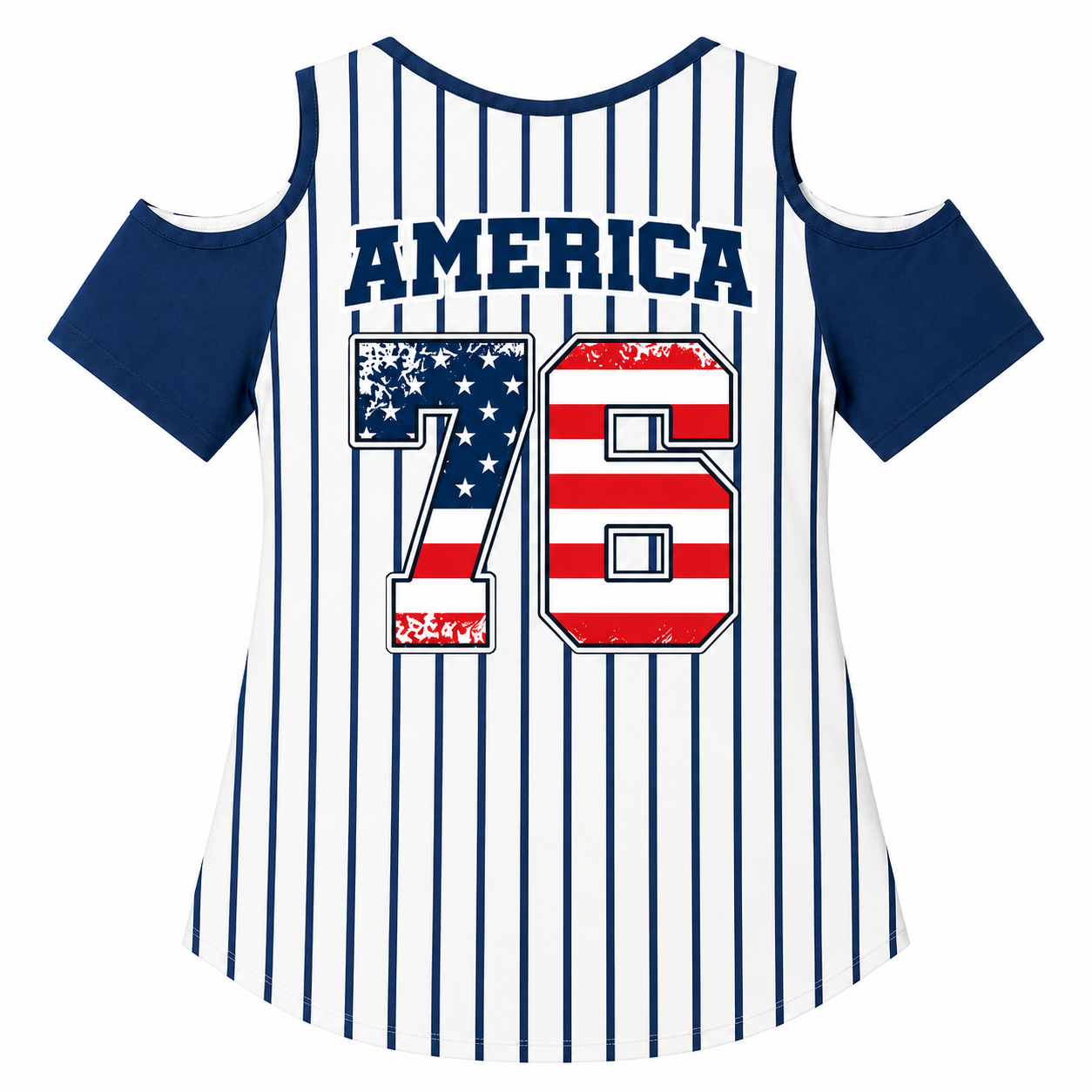 Ninth Inning Studio 250th Anniversary-Batter Pinstripes V-Neck Cold Shoulder Tee