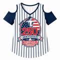 Ninth Inning Studio 250th Anniversary-Batter Pinstripes V-Neck Cold Shoulder Tee