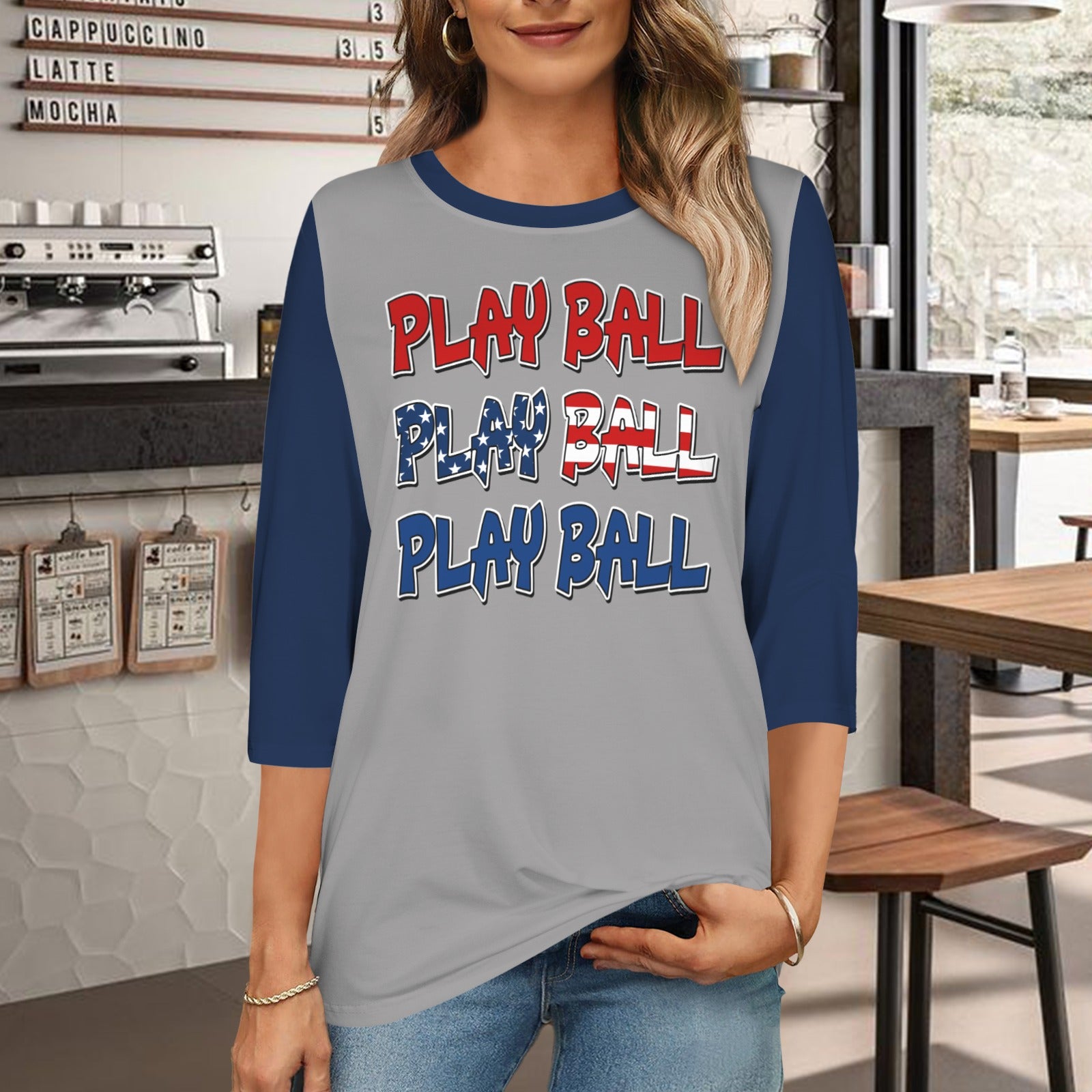 Ninth Inning Studio Play Ball Women's 3/4 Sleeve Tee