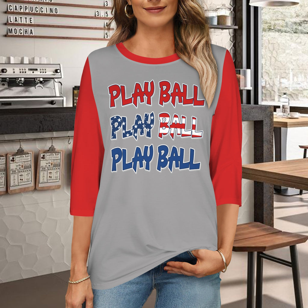 Ninth Inning Studio Play Ball Women's 3/4 Sleeve Tee