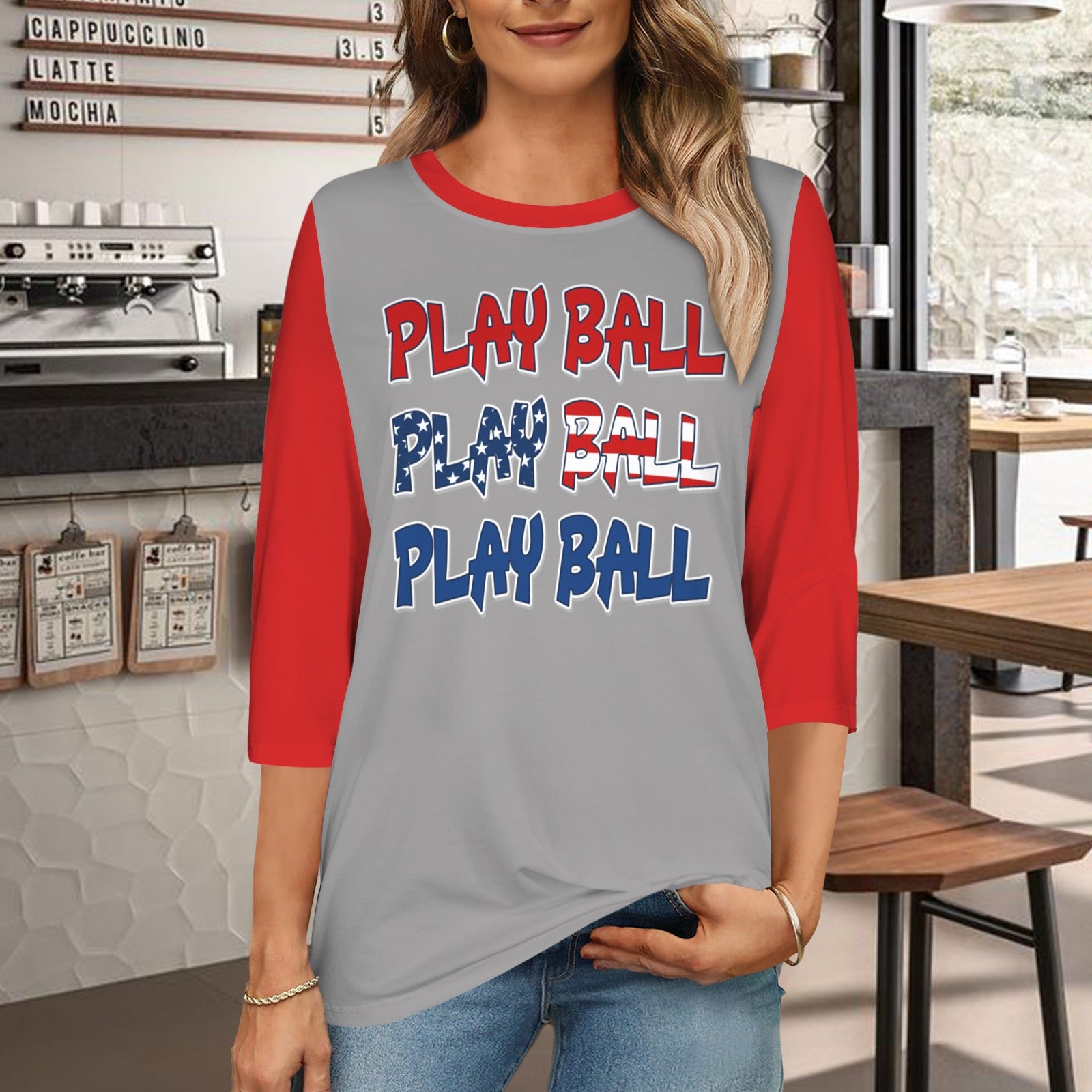 Ninth Inning Studio Play Ball Women's 3/4 Sleeve Tee