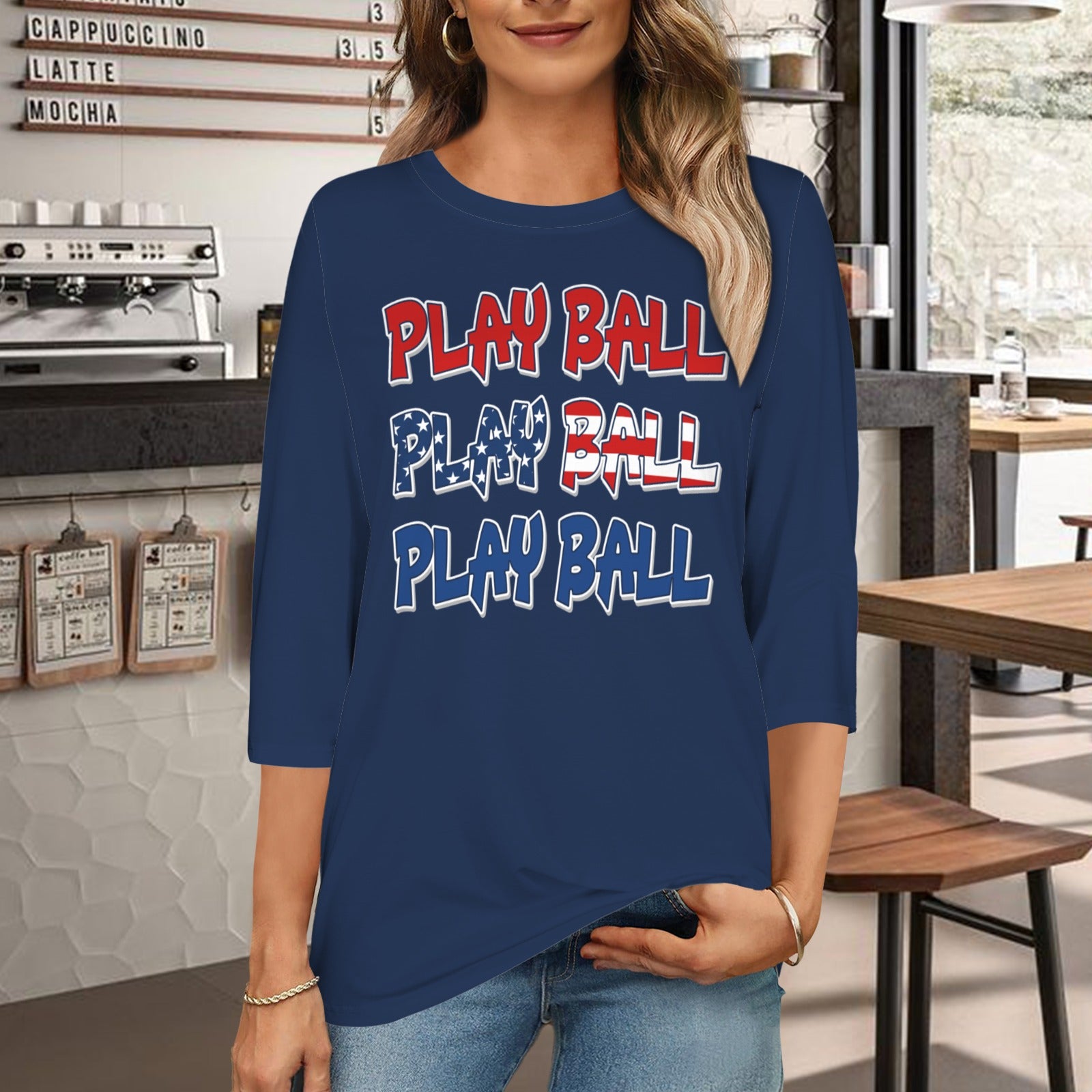Ninth Inning Studio Play Ball Women's 3/4 Sleeve Tee