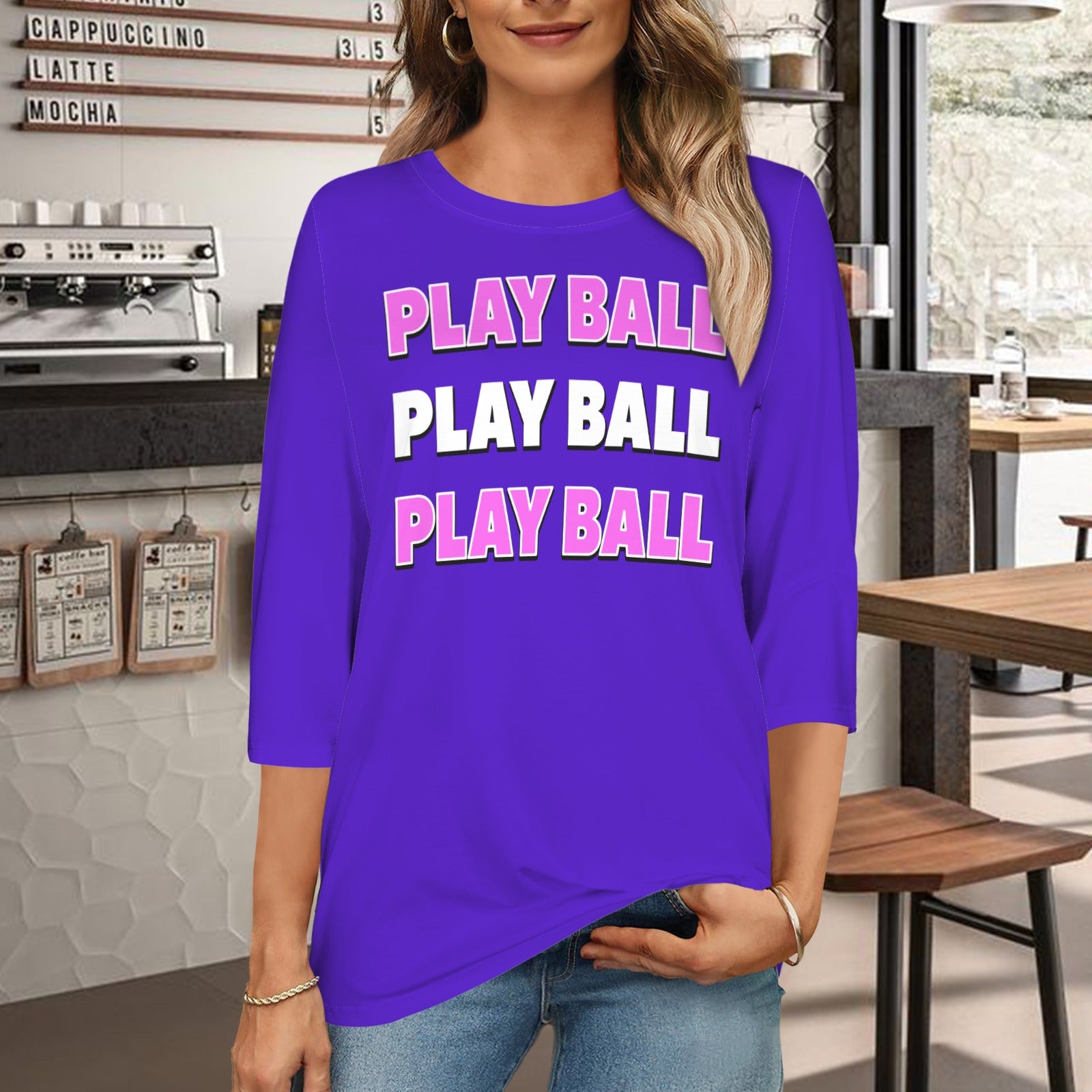 Ninth Inning Studio Play Ball Women's 3/4 Sleeve Tee