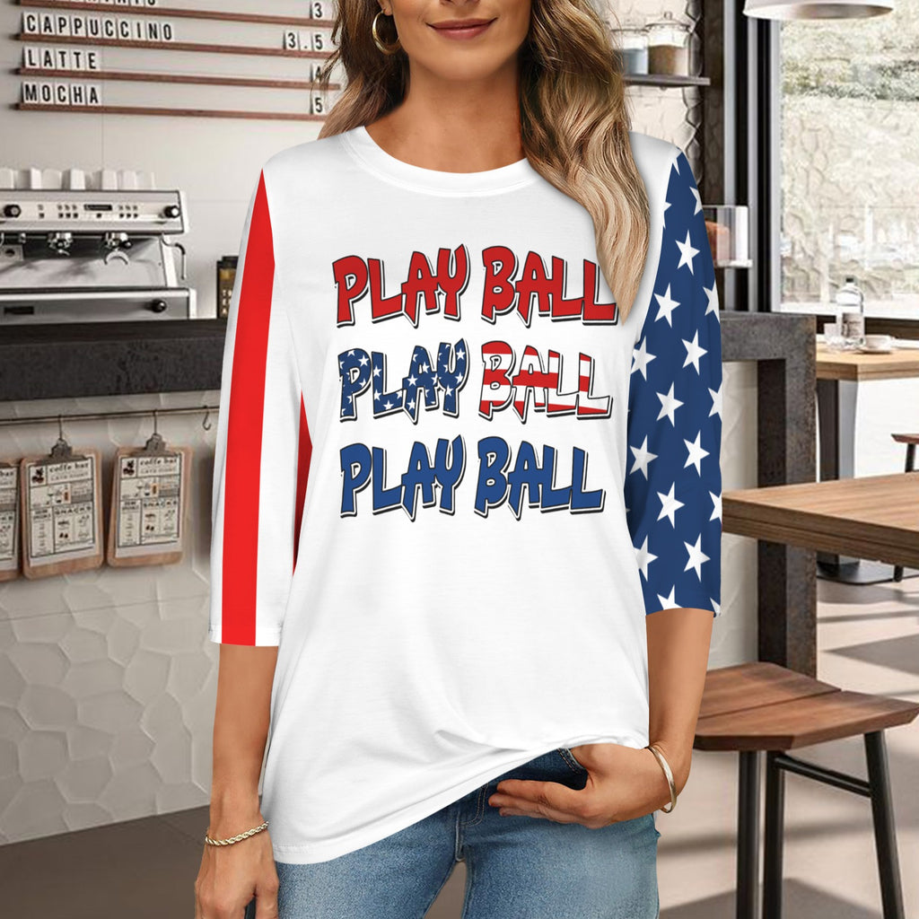 Ninth Inning Studio Play Ball Women's 3/4 Sleeve Tee