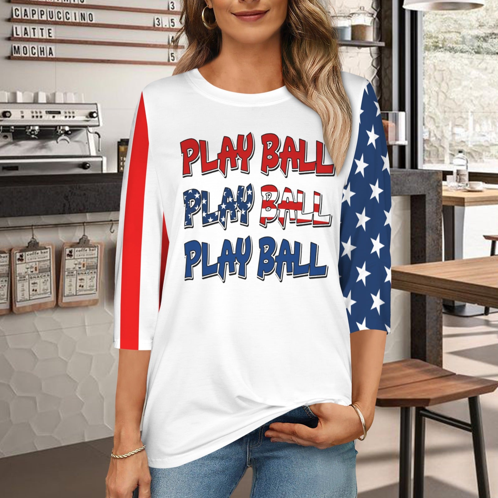 Ninth Inning Studio Play Ball Women's 3/4 Sleeve Tee