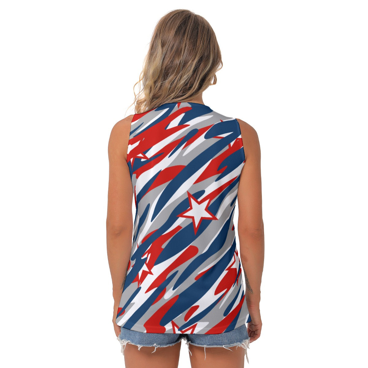 Ninth Inning Studio 250th Anniversary Women's Sleeveless V-Neck Top - White/Star Camo