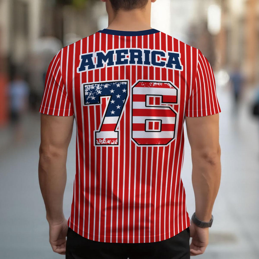 Ninth Inning Studio 250th Anniversary Men's Premium Performance Tee - Red/White Pinstripes