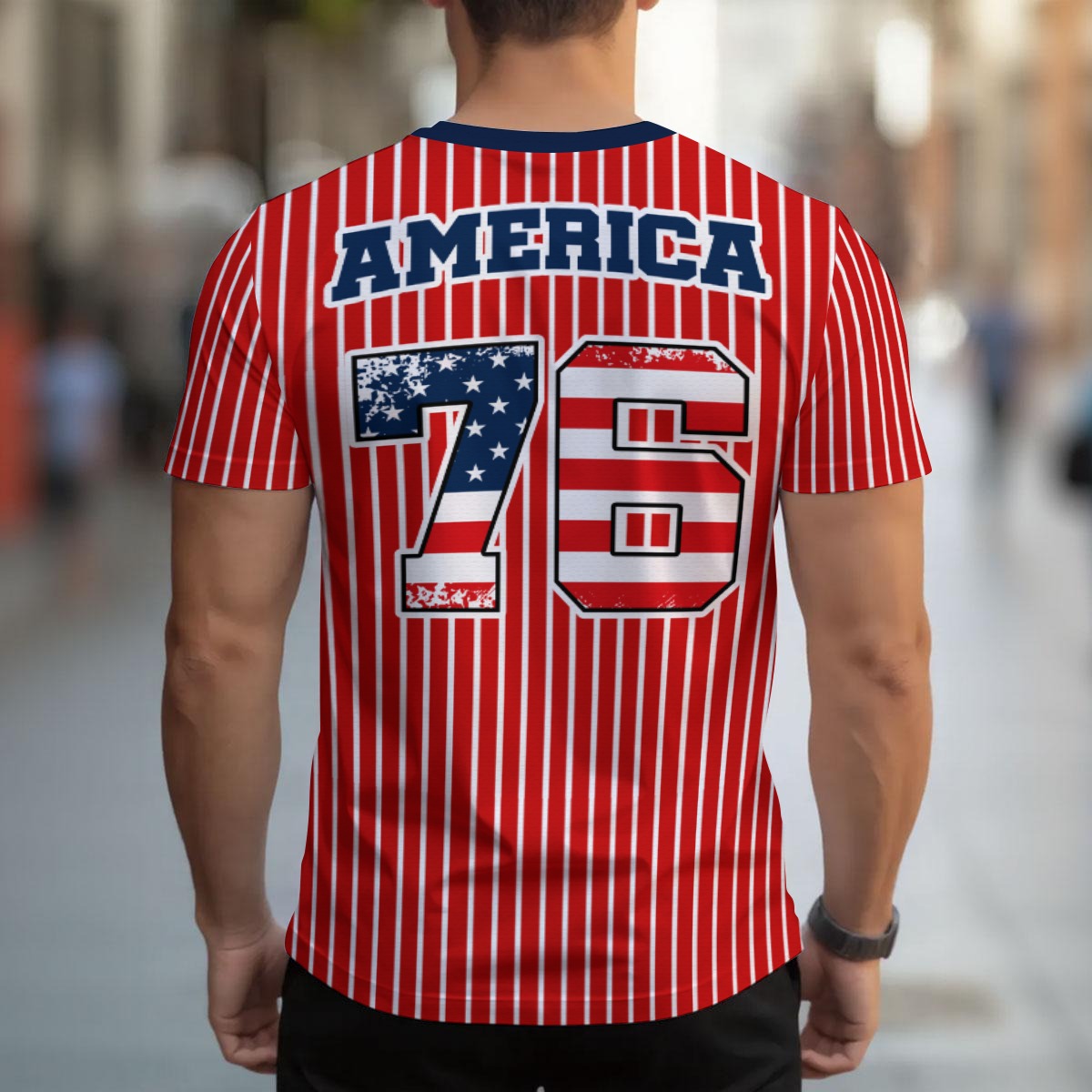Ninth Inning Studio 250th Anniversary Men's Premium Performance Tee - Red/White Pinstripes