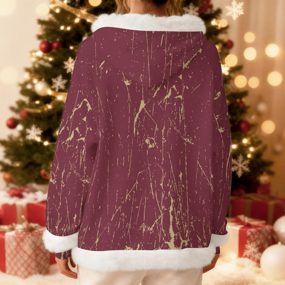 Ninth Inning Studio Garnet/Gold Marble Women's Fleece Hoodie with Faux Fur Trim