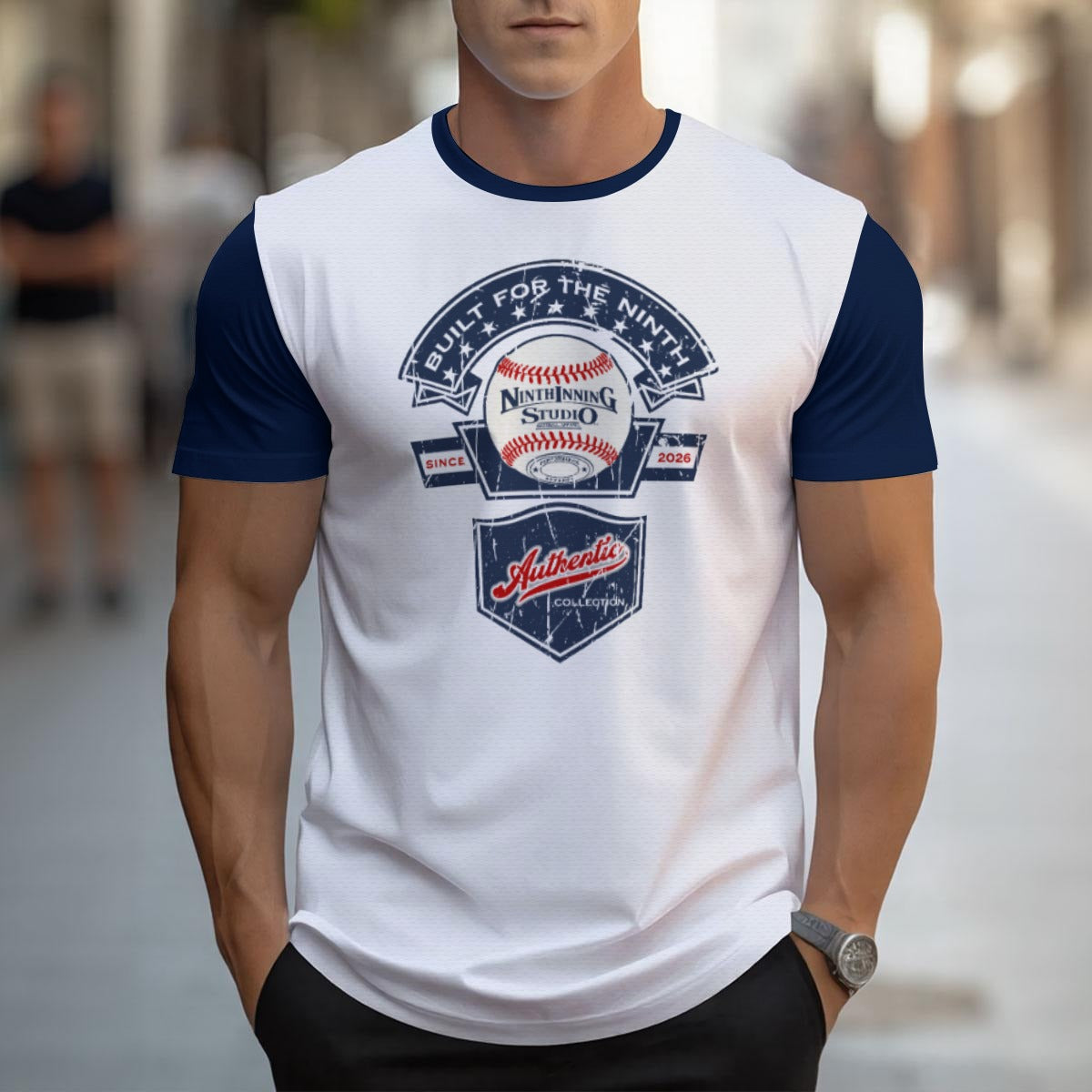 Ninth Inning Studio "Built for the Ninth" Authentic Collection Tee-White/Navy
