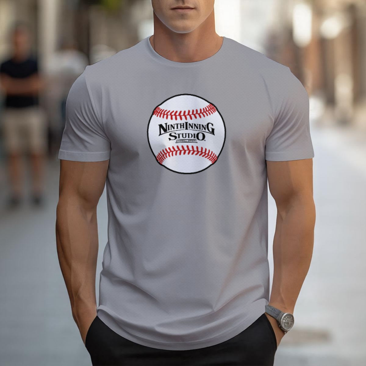Ninth Inning Studio Men's Baseball Logo Tee-Grey