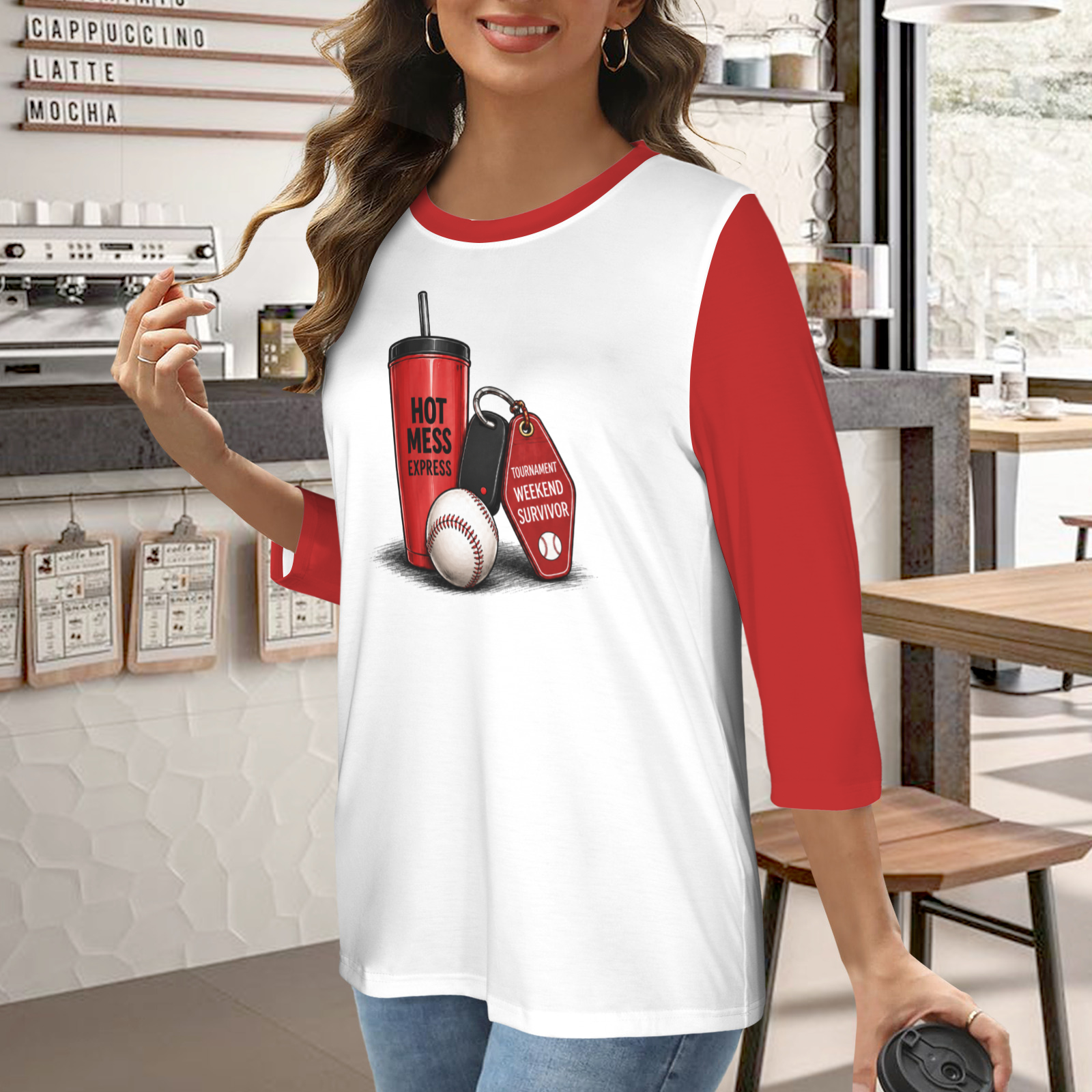 Ninth Inning Studio Travel Ball Mom Runs On Women's Half-Sleeve Tee