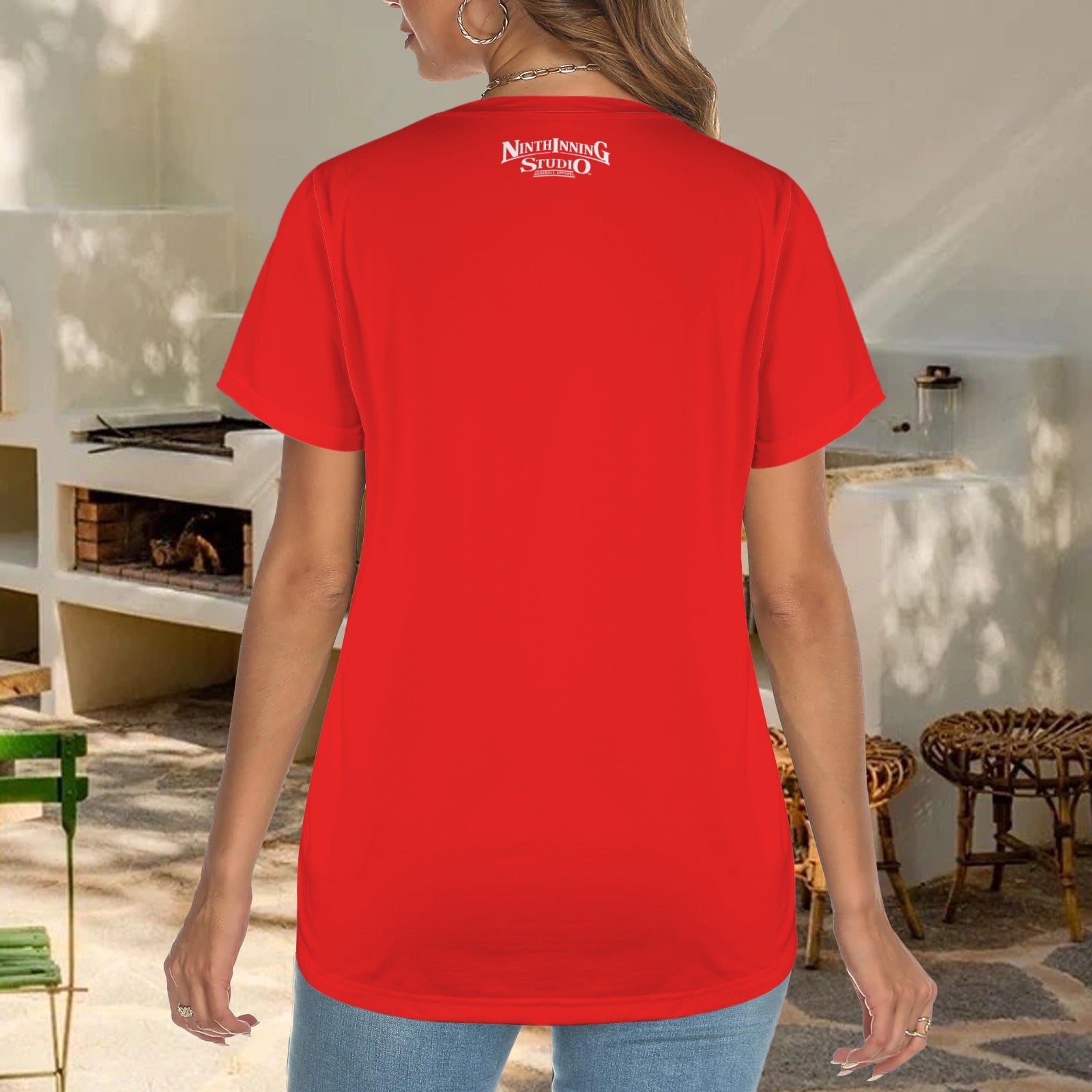 Ninth Inning Studio Eat Sleep Baseball Women's Crewneck Tee-Red