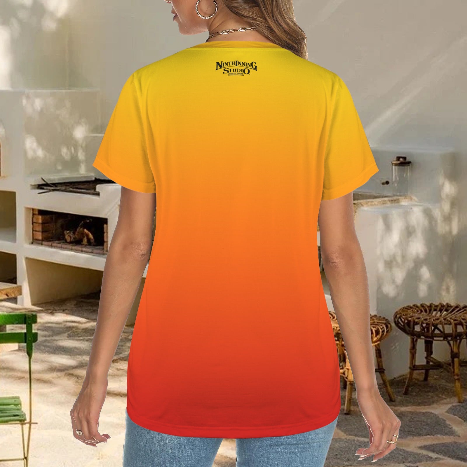 Ninth Inning Studio Eat Sleep Baseball Women's Crewneck Tee-Gradient/Sunset