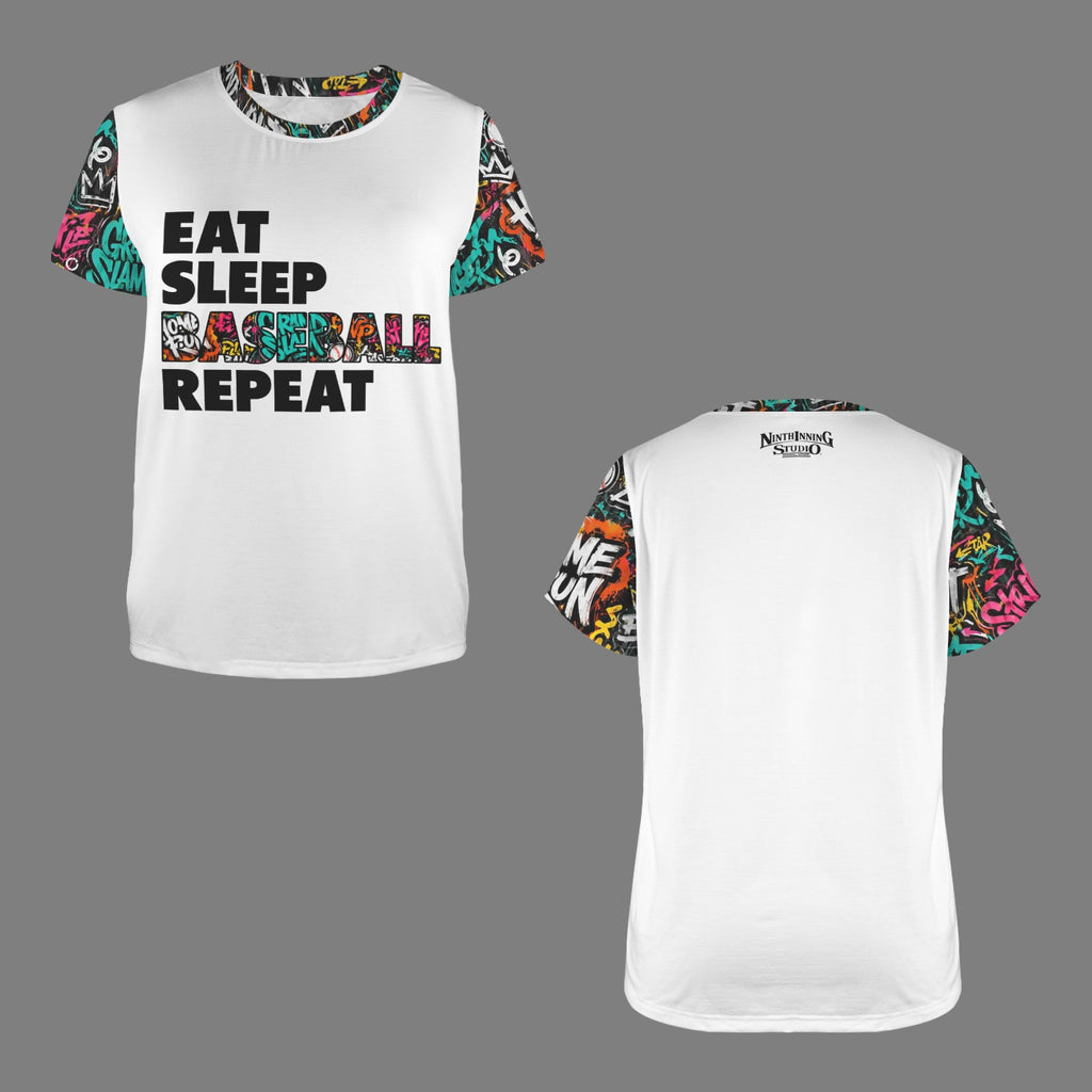 Ninth Inning Studio Eat Sleep Baseball Graffiti Women's Crewneck Tee