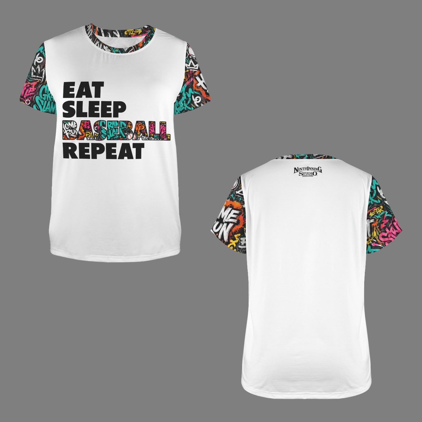 Ninth Inning Studio Eat Sleep Baseball Graffiti Women's Crewneck Tee