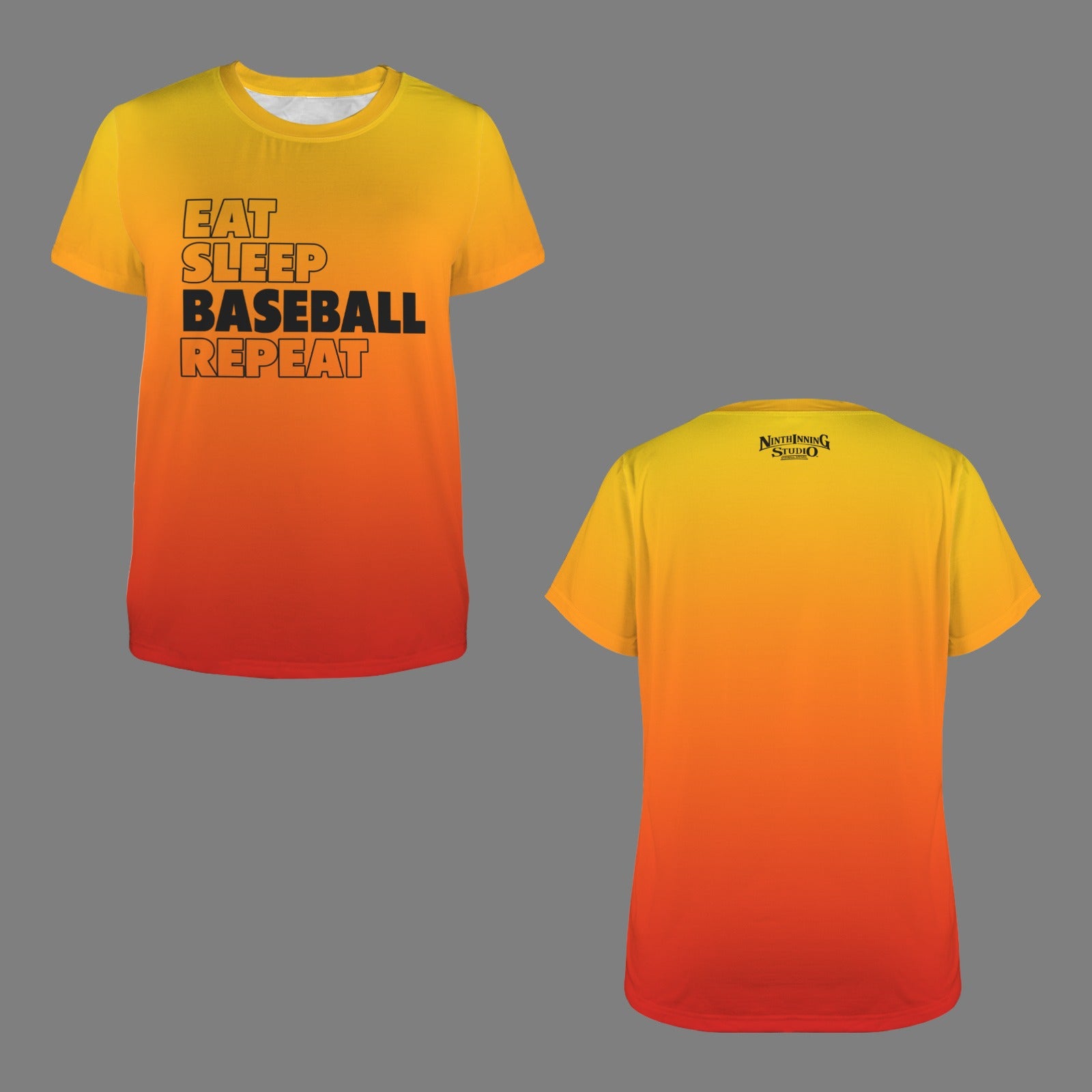 Ninth Inning Studio Eat Sleep Baseball Women's Crewneck Tee-Gradient/Sunset
