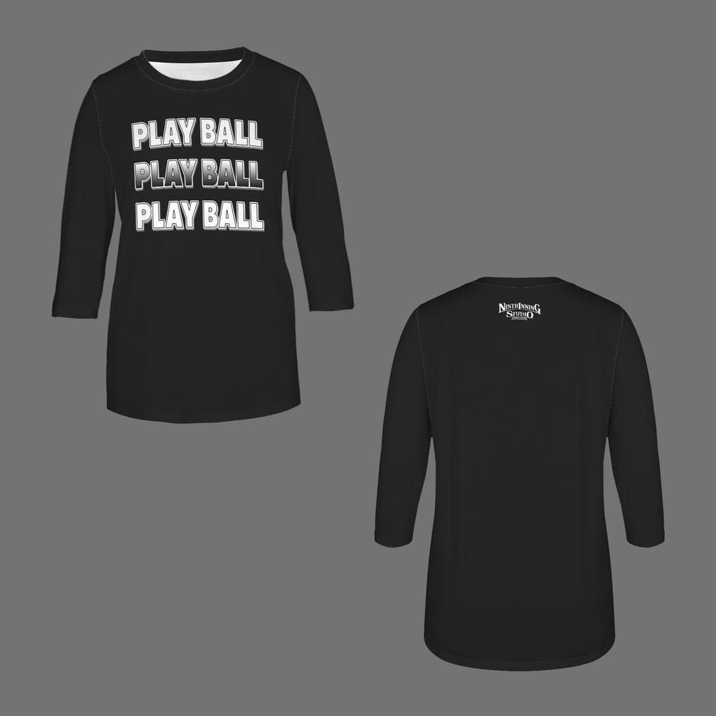 Ninth Inning Studio Playball Purple Women's 3/4 Sleeve Tee