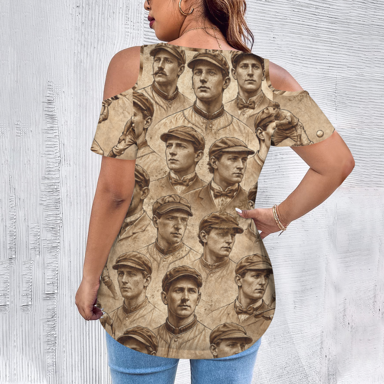 Ninth Inning Studio Vintage Players Women's Cold-Shoulder Tee