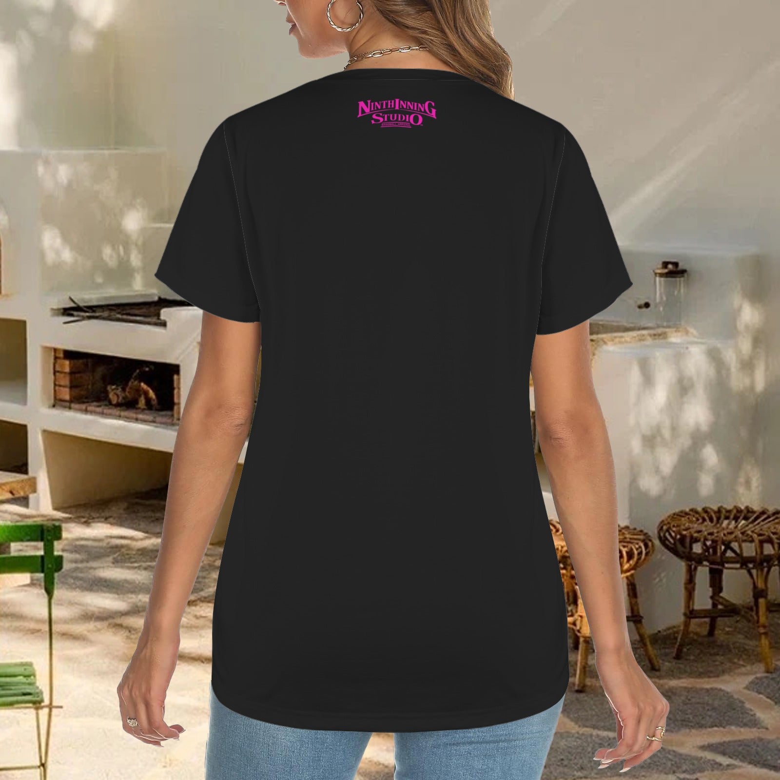 Ninth Inning Studio Eat Sleep Baseball Women's Crewneck Tee- Black
