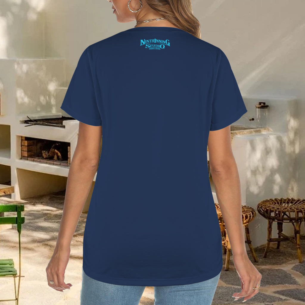 Ninth Inning Studio Eat Sleep Baseball Women's Crewneck Tee-Navy
