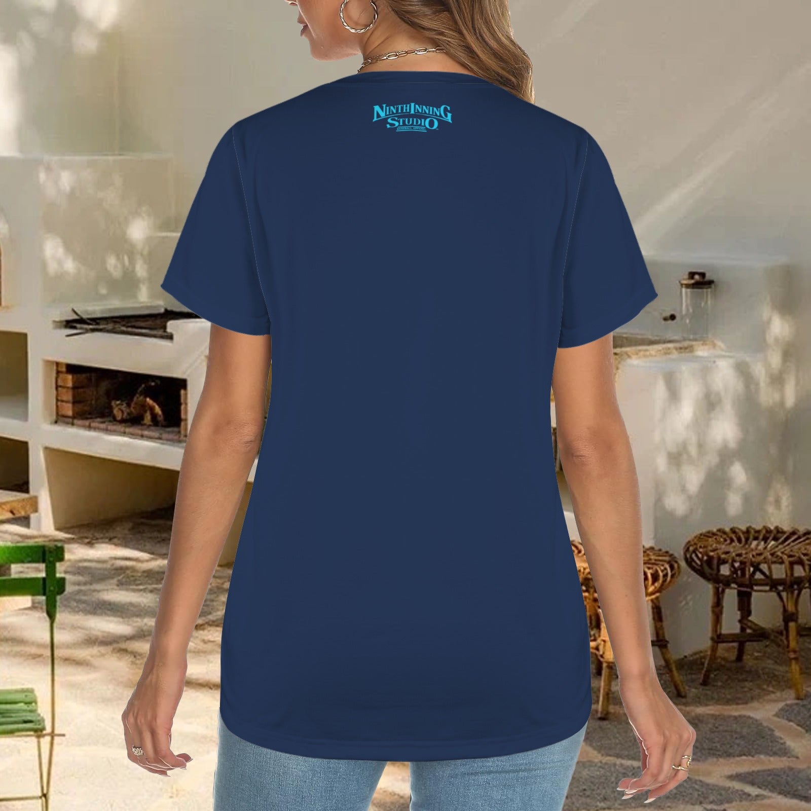 Ninth Inning Studio Eat Sleep Baseball Women's Crewneck Tee-Navy
