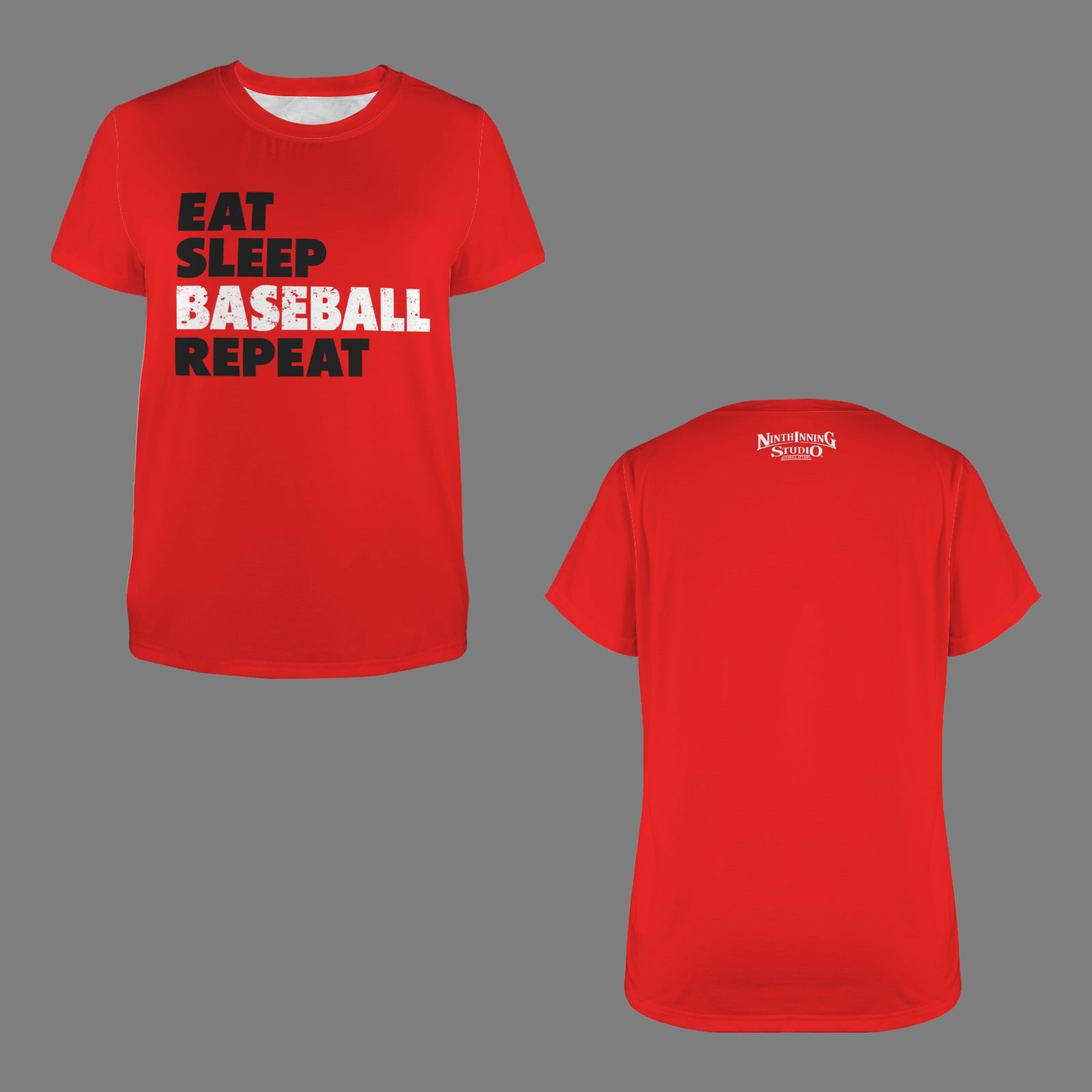Ninth Inning Studio Eat Sleep Baseball Women's Crewneck Tee-Red