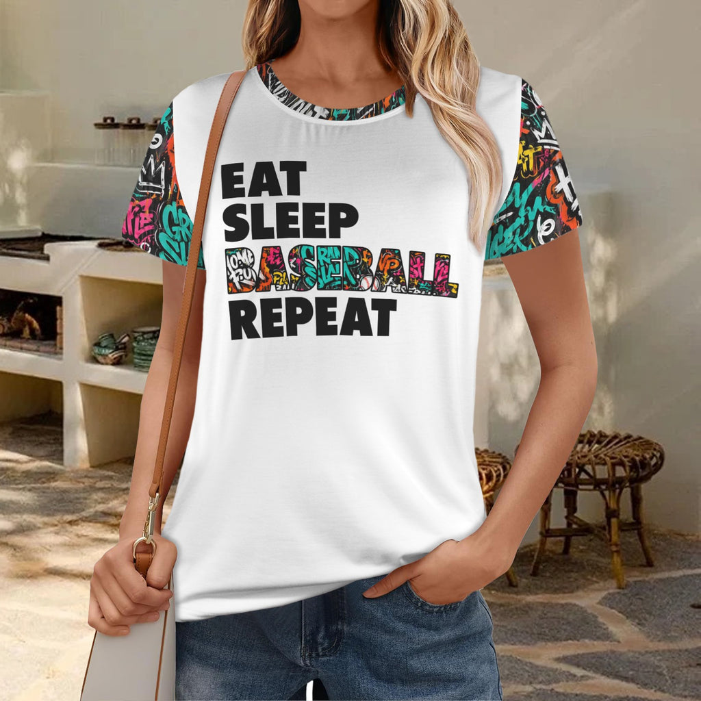 Ninth Inning Studio Eat Sleep Baseball Graffiti Women's Crewneck Tee