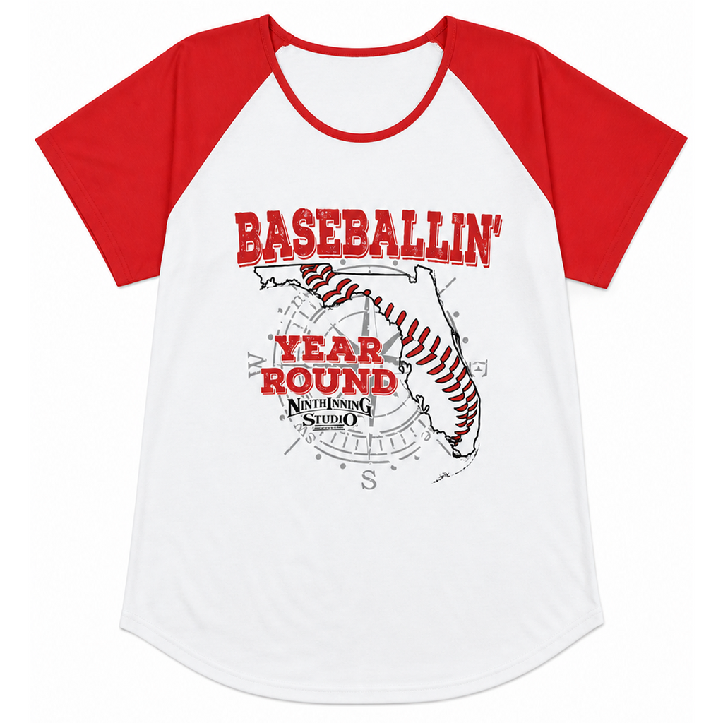 Ninth Inning Studio Baseballin' Women's Round Neck Raglan Sleeve Tee
