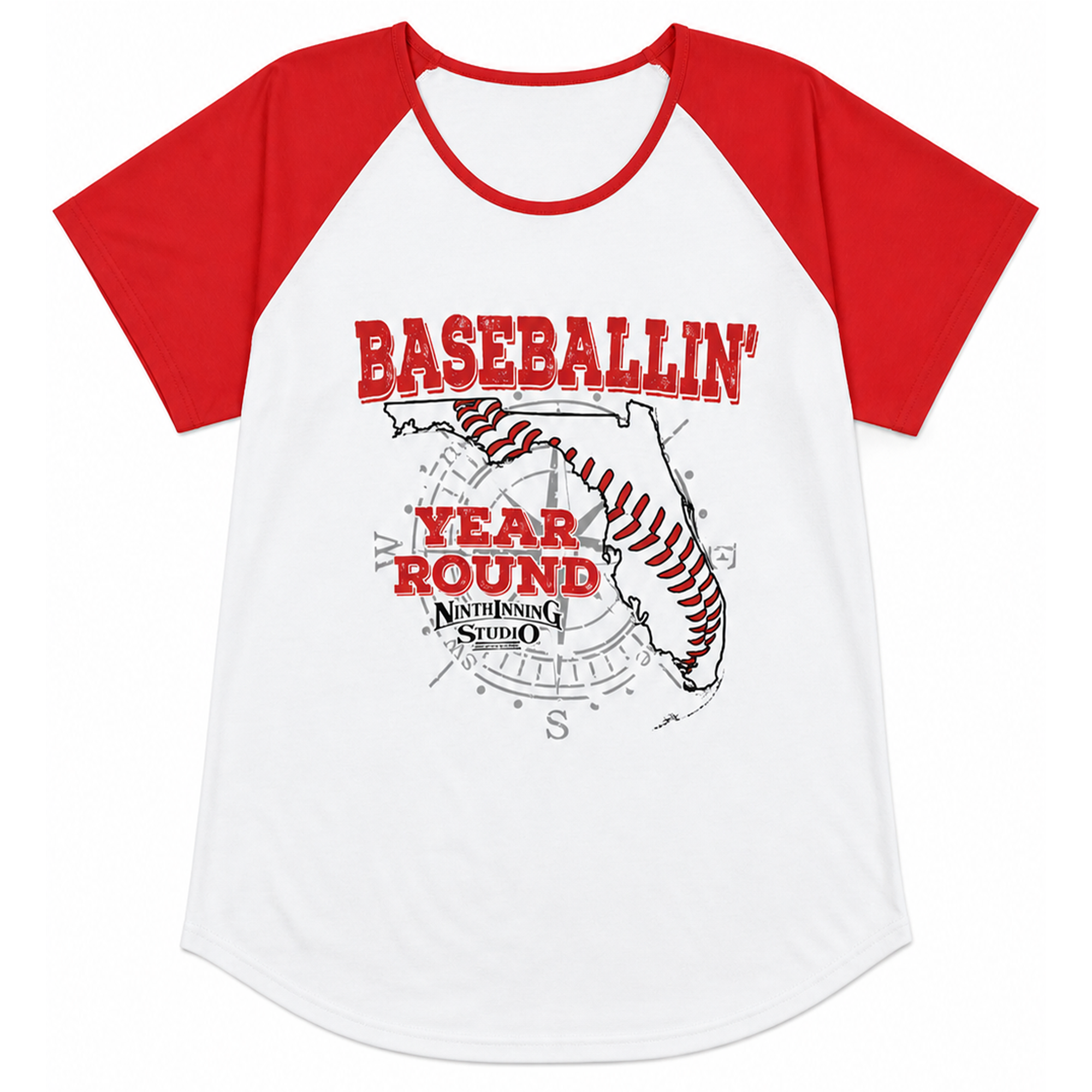 Ninth Inning Studio Baseballin' Women's Round Neck Raglan Sleeve Tee