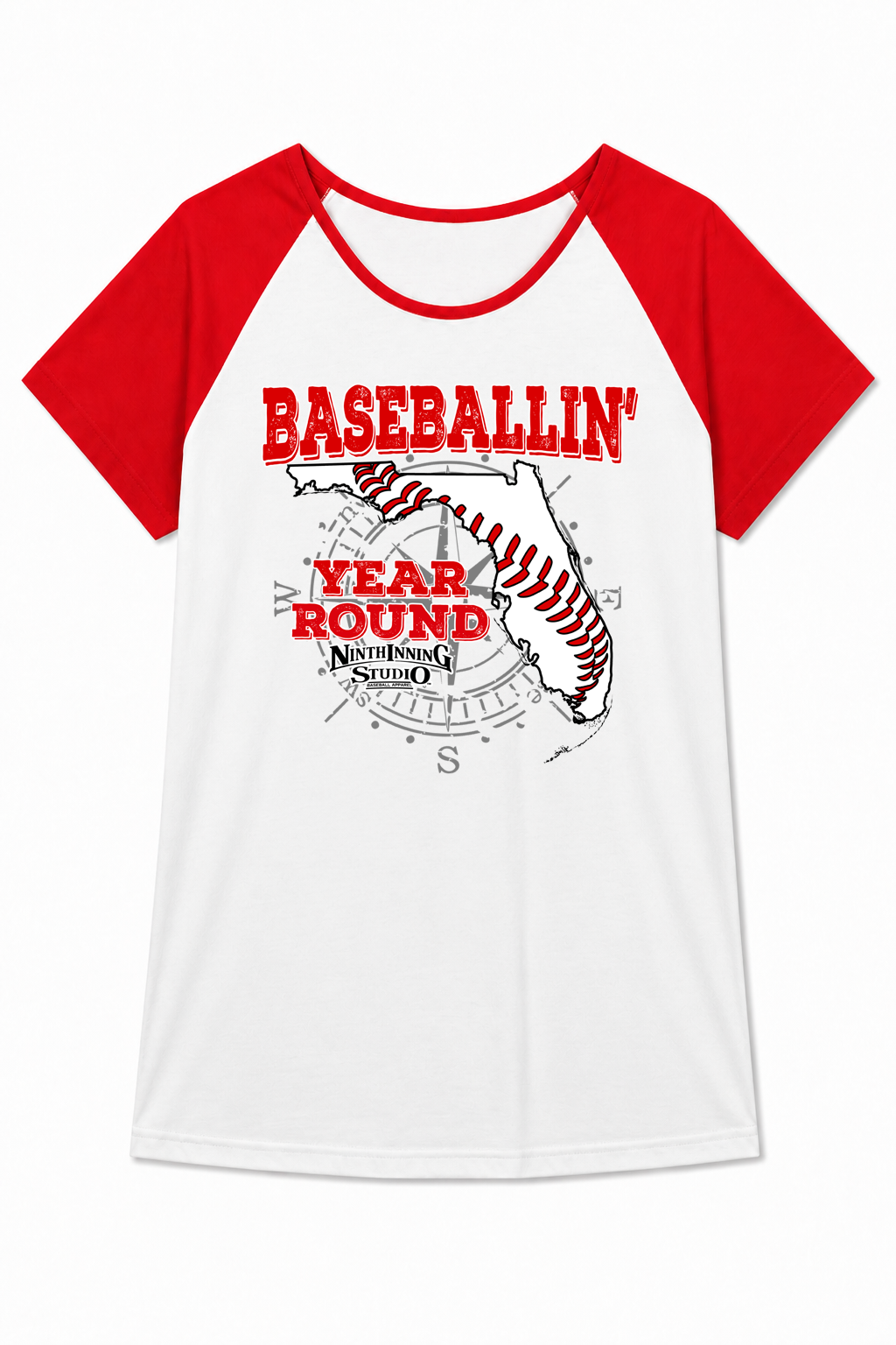 Ninth Inning Studio Baseballin' Women's Round Neck Raglan Sleeve Tee