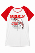 Ninth Inning Studio Baseballin' Women's Round Neck Raglan Sleeve Tee