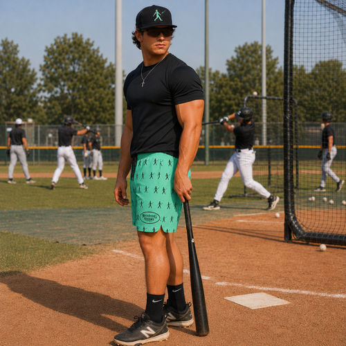 Ninth Inning Studio Bat Flip Kid Pattern Men's Baseball Shorts - Mint