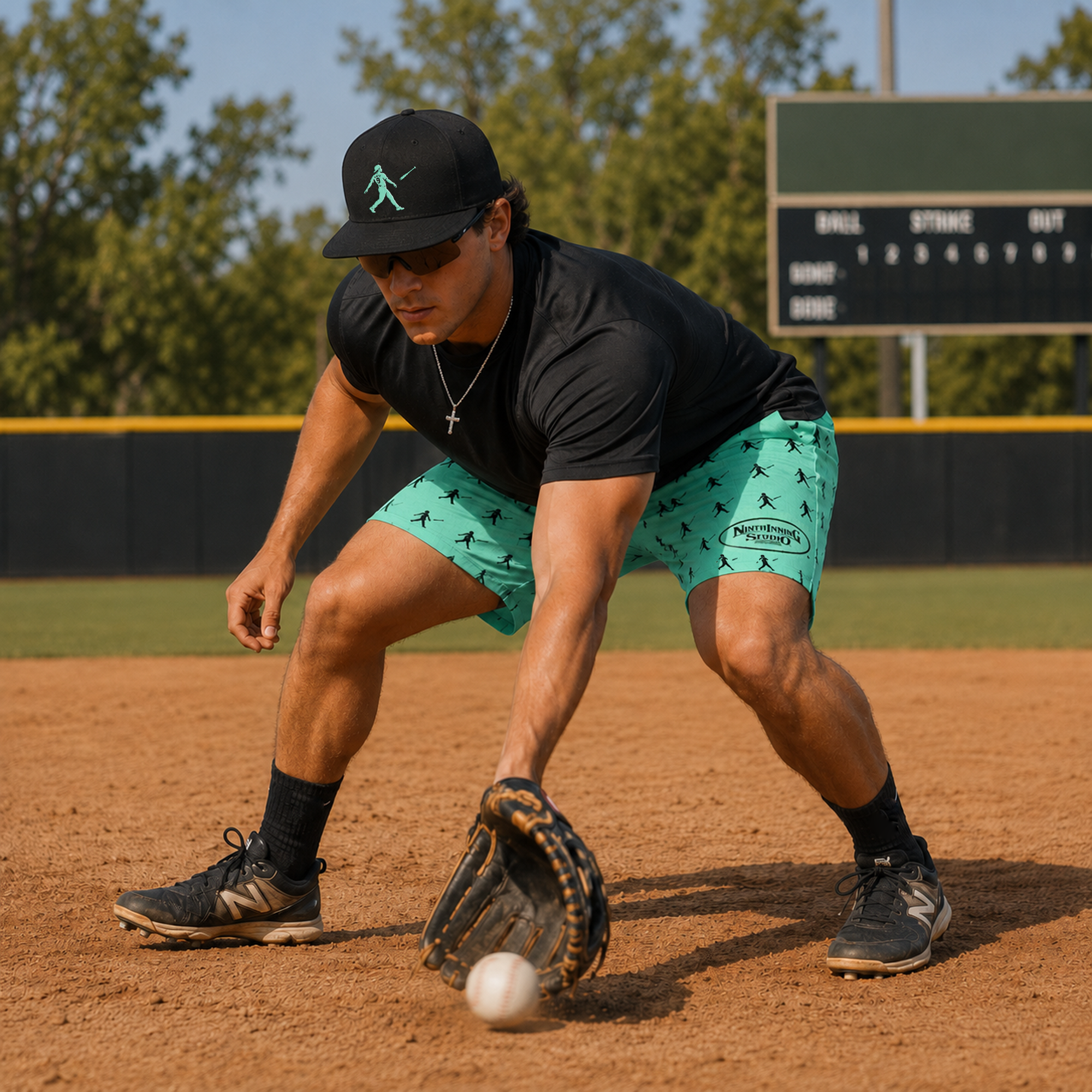 Ninth Inning Studio Bat Flip Kid Pattern Men's Baseball Shorts - Mint