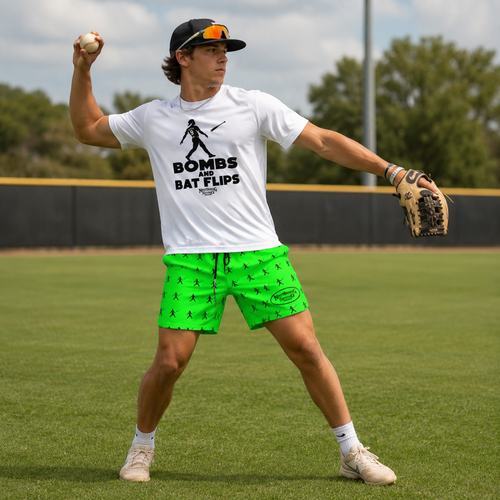 Ninth Inning Studio Bat Flip Kid Pattern Men's Performance Baseball Shorts - Lime