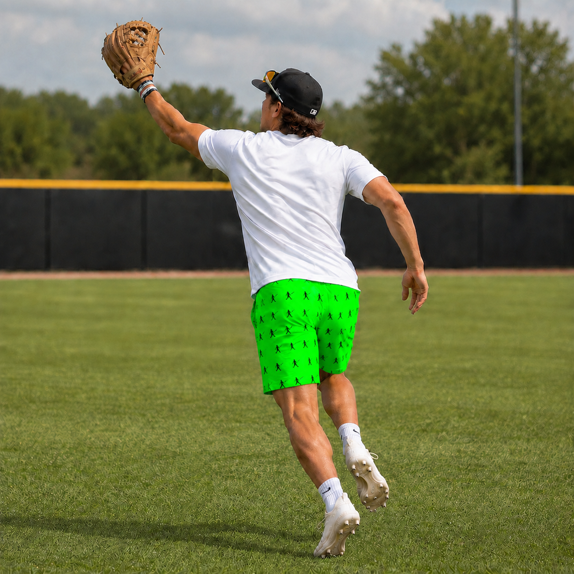 Ninth Inning Studio Bat Flip Kid Pattern Men's Performance Baseball Shorts - Lime