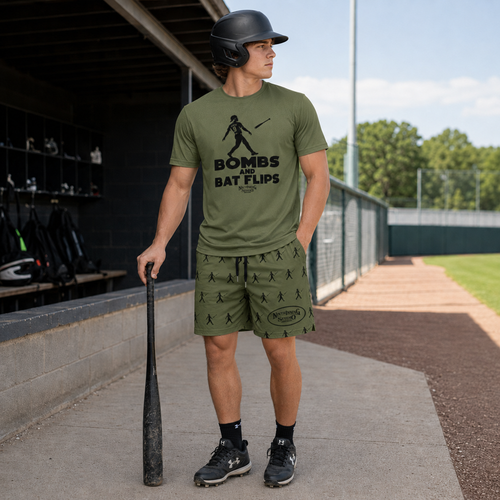 Ninth Inning Studio Bat Flip Kid Men's Performance Baseball Shorts-Olive