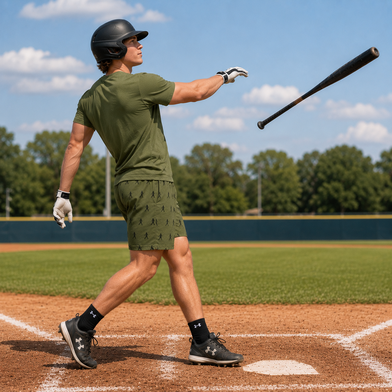 Ninth Inning Studio Bat Flip Kid Men's Performance Baseball Shorts-Olive