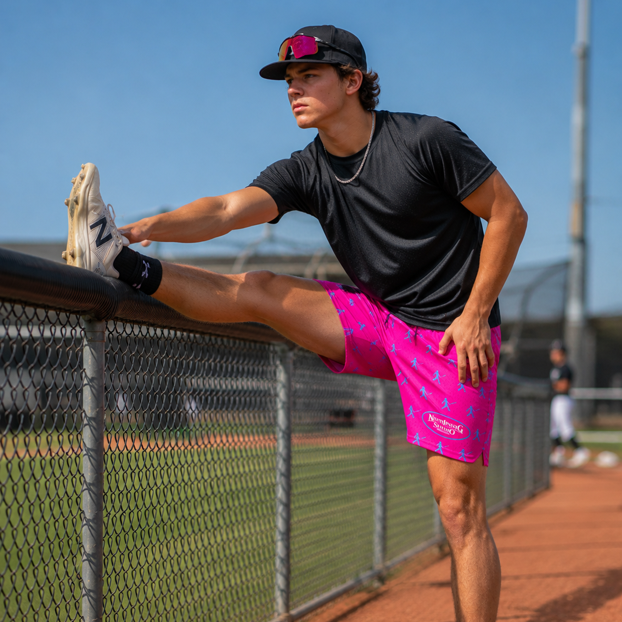 Ninth Inning Studio Bat Flip Kid Men's Baseball Shorts - Pink/Blue