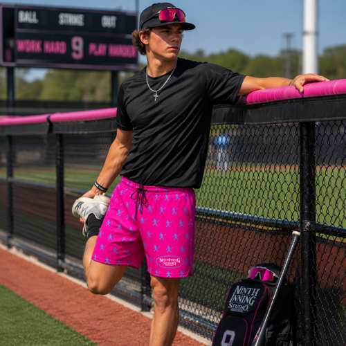 Ninth Inning Studio Bat Flip Kid Men's Baseball Shorts - Pink/Blue