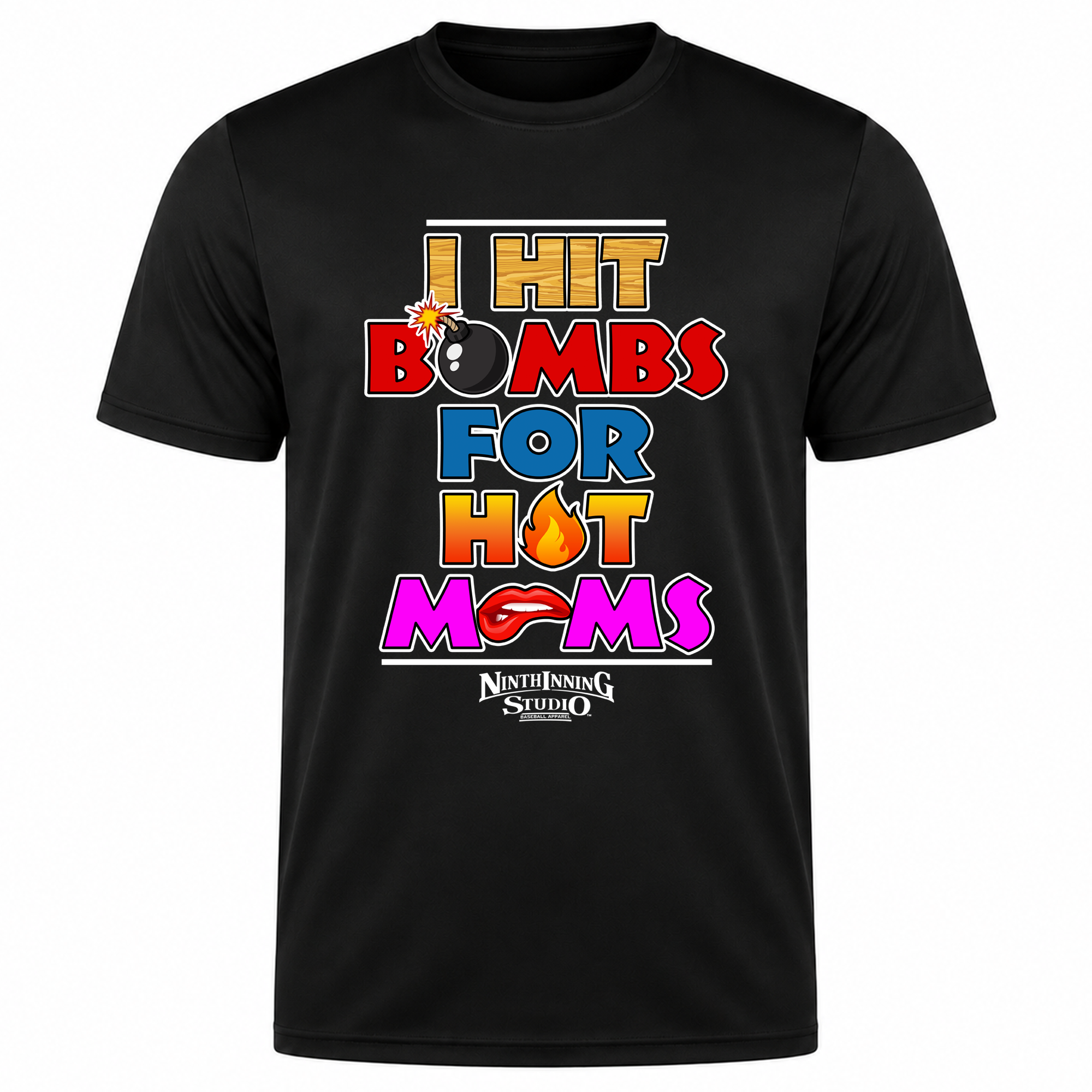 Ninth Inning Studio I Hit Bombs for Hot Moms Men’s Milk-Silk Stretch Tee