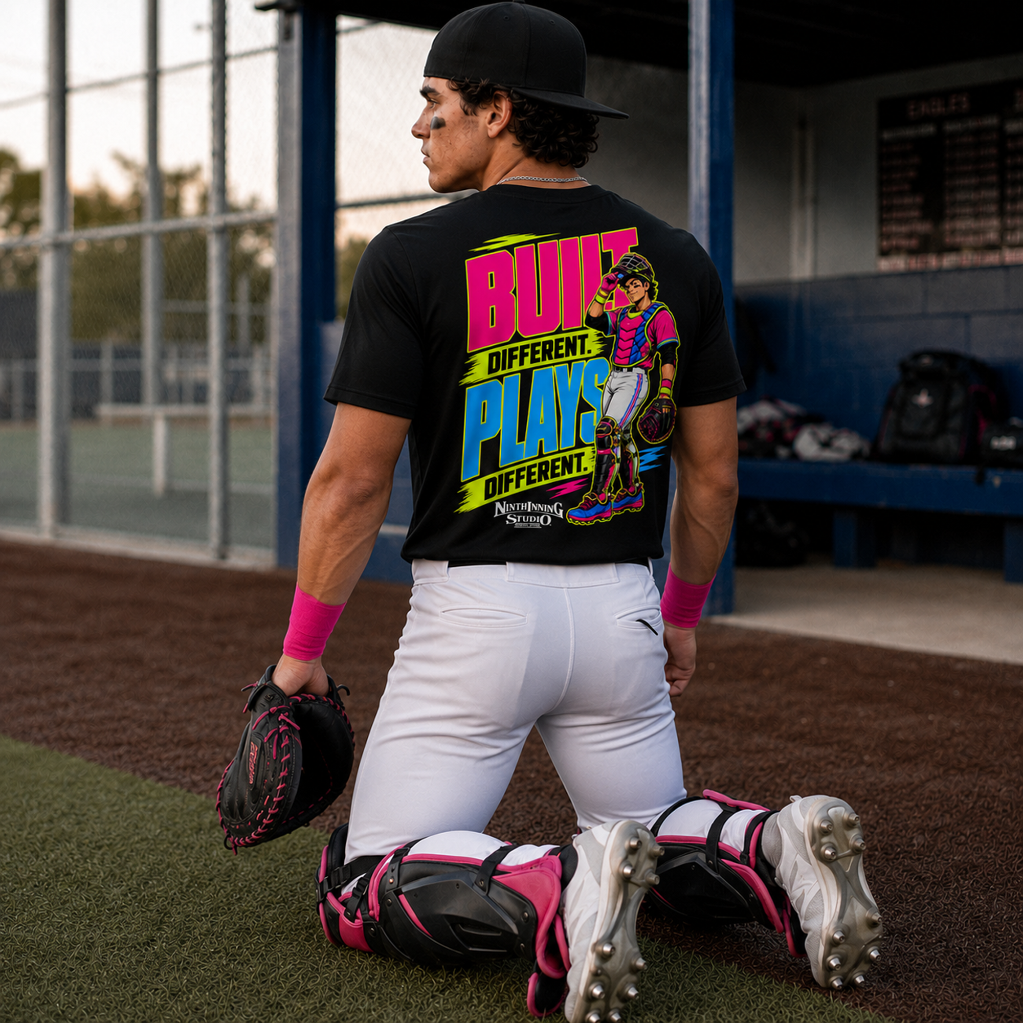Ninth Inning Studio Built Different Catcher Men’s Milk Silk-Stretch Tee
