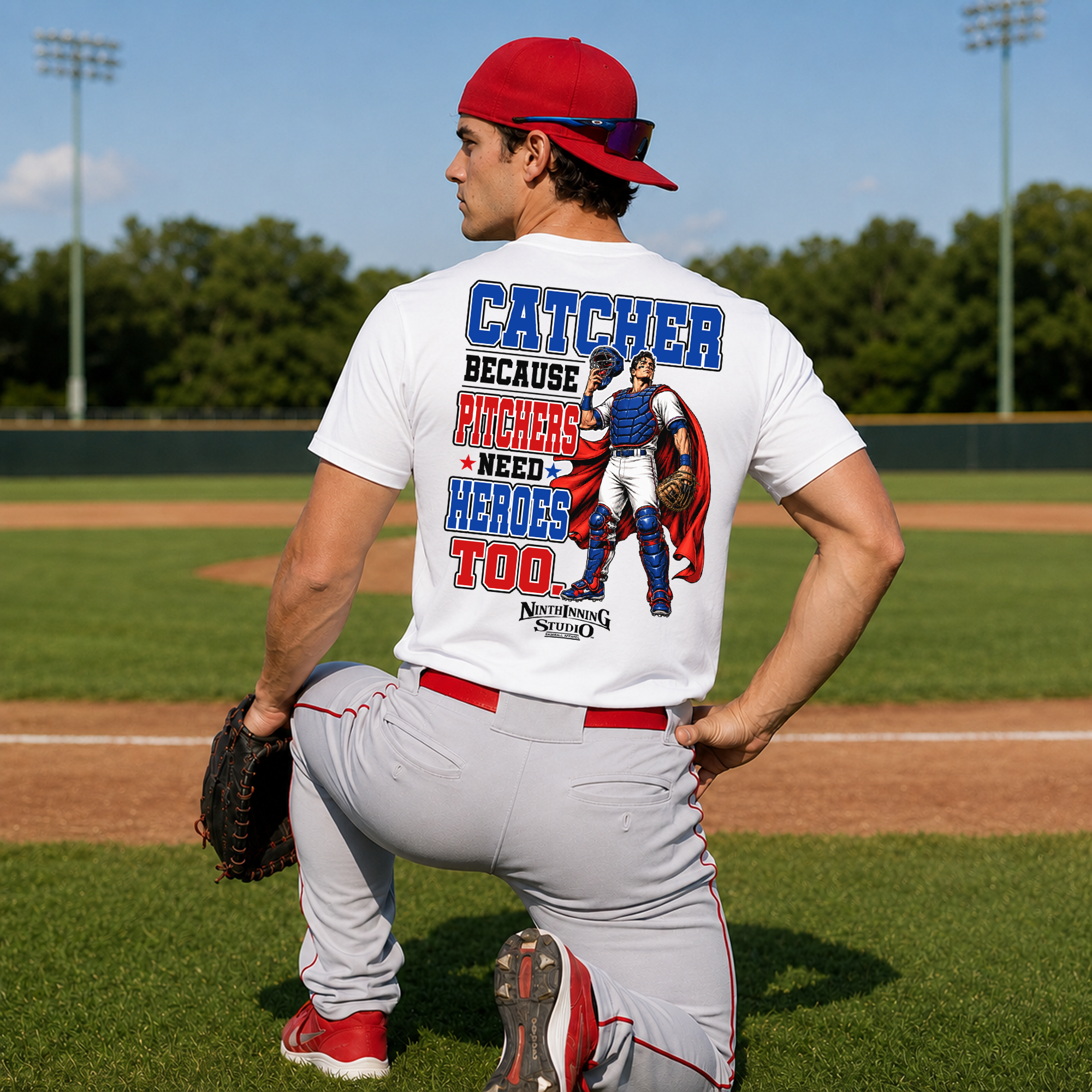 Ninth Inning Studio Catcher-Heroes Men's Milk-Silk Stretch Tee
