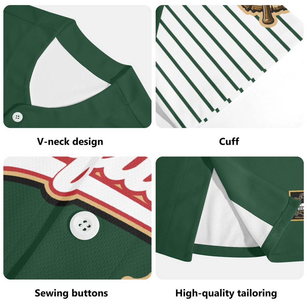 Ninth Inning Studio Hoquiam Loggers Alternate Evergreen - White/Evergreen Pinstripe Sleeves Baseball Jersey