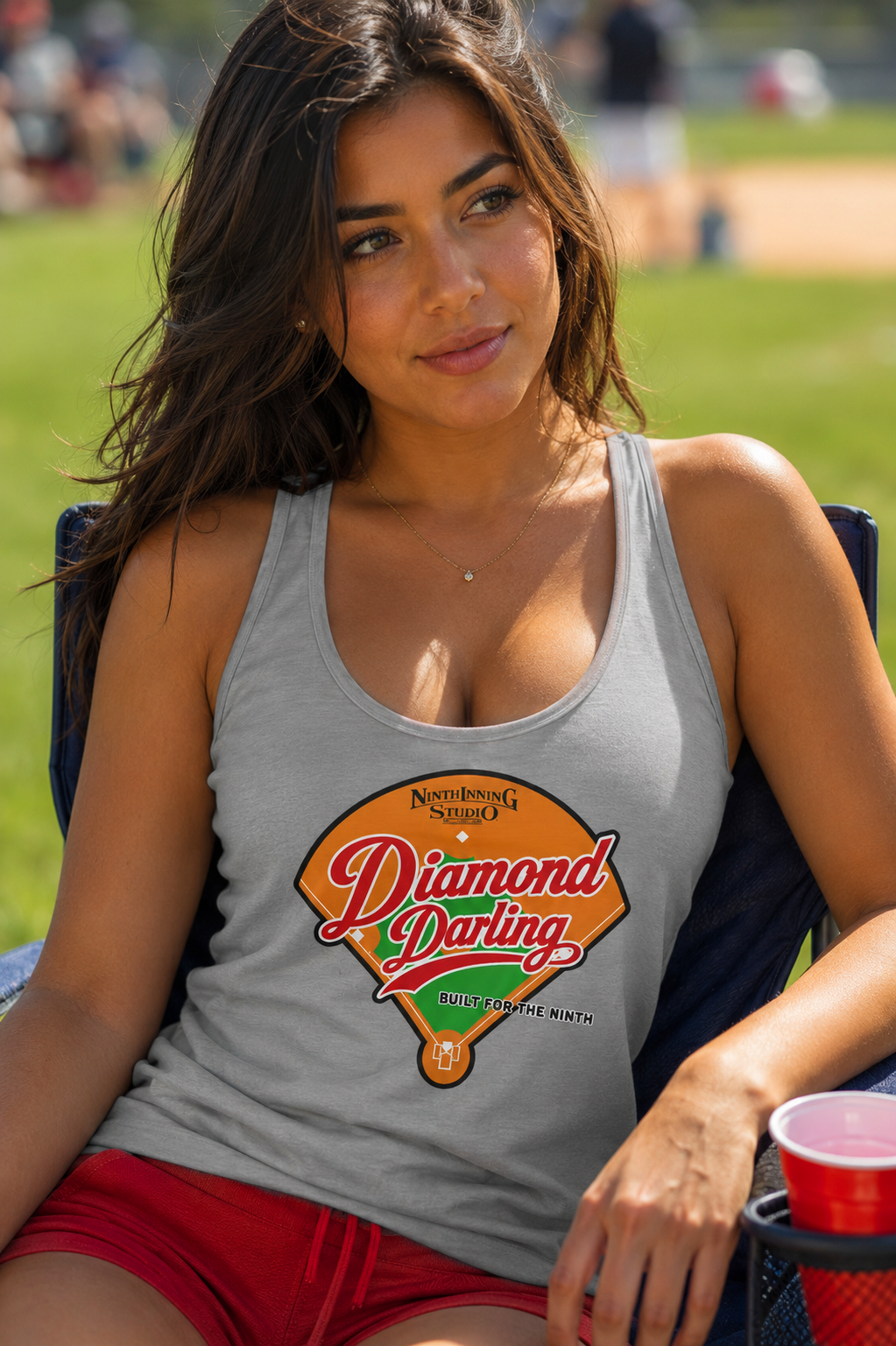 Ninth Inning Studio Diamond Darling Women's Racerback Tank Top - Grey