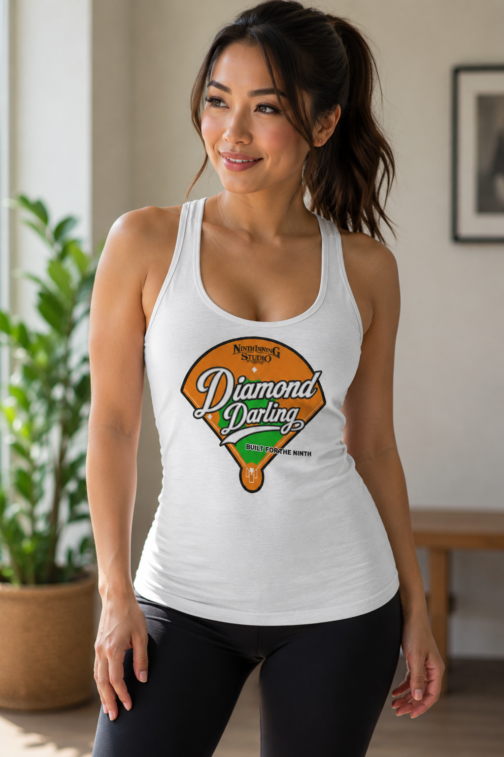 Ninth Inning Studio Diamond Darling Women's Racerback Tank Top - White